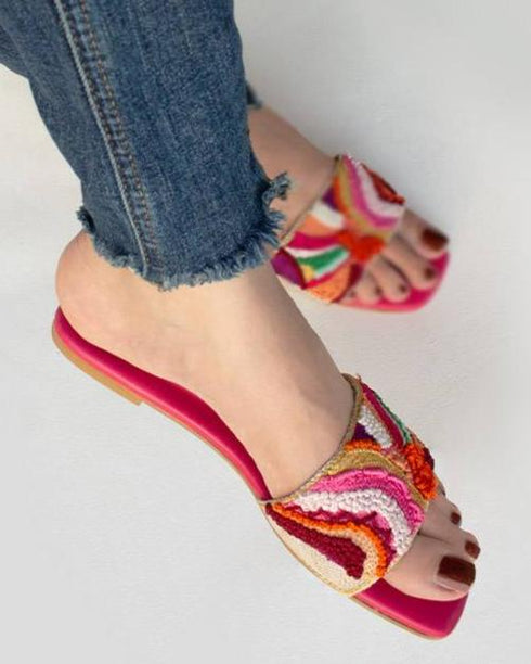 PINK Hand Embroidered Flats